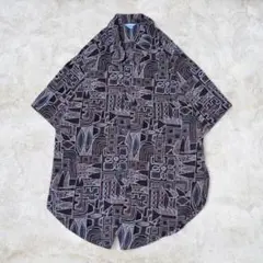 Vintage 半袖シャツ 幾何学模様 エスニック 総柄 古着女子 レトロ