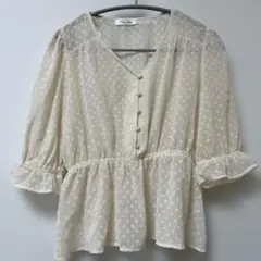 しまむら ドットペプラムブラウス シフォン 薄手 アイボリー M
