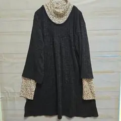 noannu ダークグレー チュニック 長袖 重ね着風 ゆったりサイズ