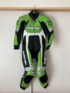 希少✨BERIK レーシングスーツ　本革　レザー　ブラック　グリーン　56サイズ バイク 革つなぎ レーシングスーツ BERIK ベリック 緑 XXL 身長