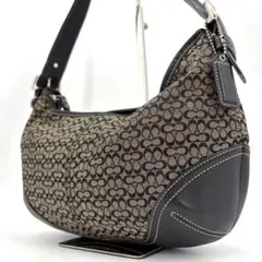 コーチ ミニシグネチャー ショルダーバッグ 肩がけ キャンバス レザー 本革 黒