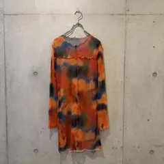 リメイク メッシュ シアー トップス タイダイ柄 フリル 古着 y2k グランジ