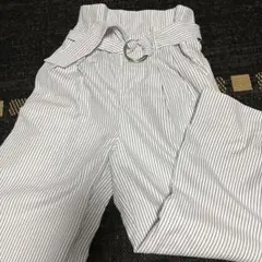 ボーダー白黒　ハイウェスト　ワイドパンツ