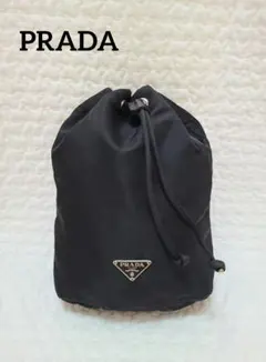✨極美品✨PRADA ポーチ 巾着 黒ナイロン 三角ロゴ バッグ