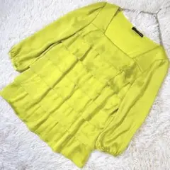イエロー フリル シフォンブラウス 長袖 美品 ギャザー フリル ブラウス M
