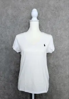 RALPH LAUREN ホワイト Vネック Tシャツ ポロロゴ