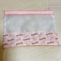 トゥイーティー　メッシュポーチ ピンク