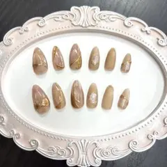 【現品】ネイルチップ 上品ベージュ×ゴールド ニュアンスネイル 大人可愛い