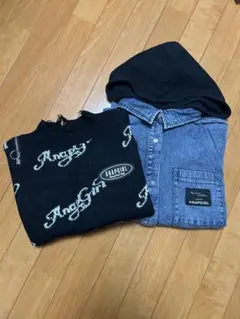 ANAP GIRL ニット&フード付きデニムシャツセット★