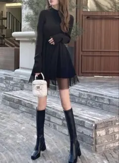 【GRL】チュールドッキングニットフレアワンピース[tu970]