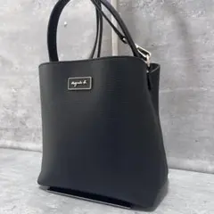 極美品✨agnes b 2wayワンハンドルバッグ レザー ロゴメタルプレート