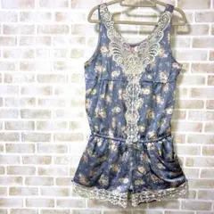 dazzlin ダズリン 水色 花柄 レース サロペット ショーパン S 夏のサムネイル