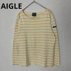 AIGLE エーグル　長袖カットソー　ロンT ボーダー　アイボリー　イエロー