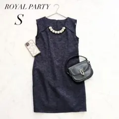 ROYALPARTY/パールビジュー付きジャガードワンピースネイビードレスのサムネイル