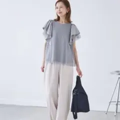 ロペピクニック　UVカット・接触冷感チュールレイヤード風フリルトップス　ブルー