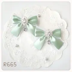 リボン ヘアクリップ グリーン 緑 量産型 地雷 ロリータ ゴスロリ 姫系 白