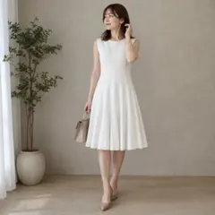 EPOCA エポカ フレアワンピース 白 38 M ノースリーブ　上品　麻混のサムネイル