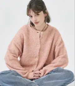 美品 coca ブークレニットクルーネックカーディガン　L