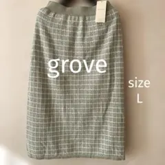 新品タグ付き grove グローブ ニットスカート チェック柄 ウエストゴム