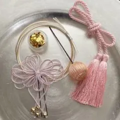 ヘアドレスセット　人気の金箔&水引アレンジ　ダブルタッセル　リボン　和装髪飾り