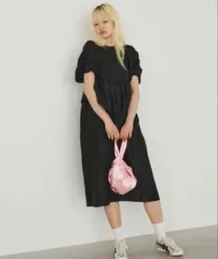 ANDRESD バブルスリーブジャガードドレス