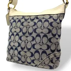 コーチ ショルダーバッグ クロスボディ キャンバス デニム ネイビー 型押しロゴ