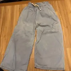 ライトブルー ワイドパンツ ウエストゴム