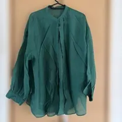ダークグリーン バンドカラー シアーシャツ