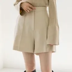 【ミスティック】ピンタック　ハーフパンツ　半ウエストゴム　ライトベージュ　M