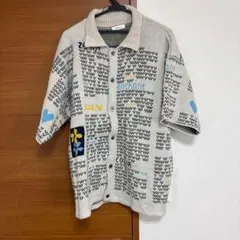 ONCILY 半袖ニットシャツ 新聞柄
