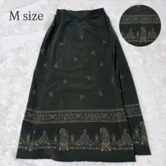 ペイズリー柄スカート M グリーン 総柄 フレア ロング 上品 春 きれいめ