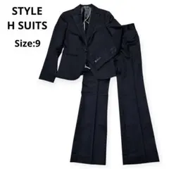 美品STYLE H SUITS パンツスーツ 黒 9号 M ウール100 就活のサムネイル