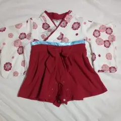 女の子　ベビー　 着物　袴ロンパース　赤　花柄　60cm ロンパース　百日祝い