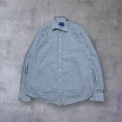 【US輸入】アメリカ古着チャック柄メンズ長袖シャツアメカジブルー2XL