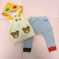 ミキハウスセット売り　ベスト　スウェットパンツ　クマ刺繍 フード付き
