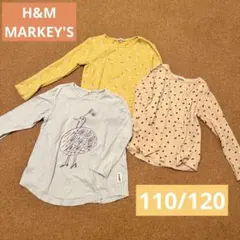 長袖カットソー3点セット 100cm 花柄・ドット柄