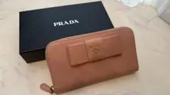 【箱付き】PRADA リボン付き長財布 ピンク
