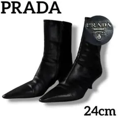 美品 PRADA プラダ ブーツ レザー ロゴ ジップ 24cm 革靴 37 黒のサムネイル