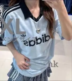 adidas ポロシャツ　ユニセックス　スカイブルー　ビンテージ風デニムセットのサムネイル