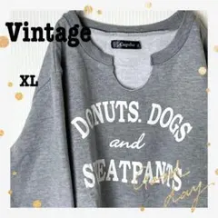 90s古着VintageビッグプリントスウェットヘンリーネックゆるダボグレーXL