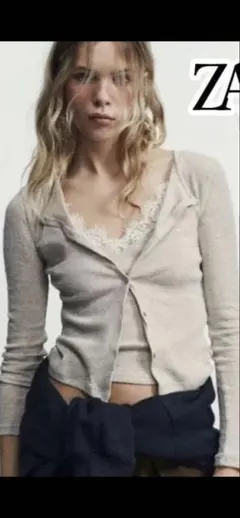 新品 ZARA コンビネーションレーストップジャケット サンド色 M