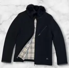 バーバリーブラックレーベル ニットジャケット ラビットファー ノバチェック 黒