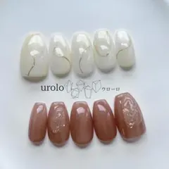 N12【現品】ネイルチップ ニュアンスぷっくりゴールド ホワイト ベージュ