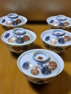 【骨董】【弓月】 蓋つきお茶碗　5個セット