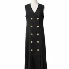 【新品】vingtrois ロングジレ風ワンピース ダブルボタン ブラック Mのサムネイル