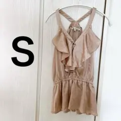 美品✨【Ｓ】ベージュ フリル ノースリーブ チュニック