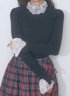 merry jenny レースリブニット 黒のサムネイル