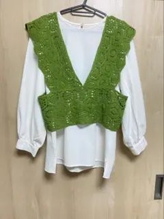 グリーンレース編みニットベストセットのサムネイル
