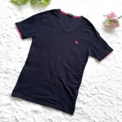 バーバリーブラックレーベル　半袖Tシャツ　Vネック　ネイビー　サイズ2のサムネイル