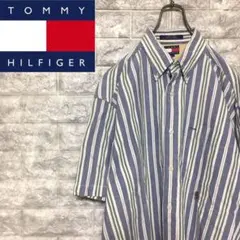 希少 90s トミーヒルフィガー オールド刺繍ロゴ ストライプ 半袖シャツ